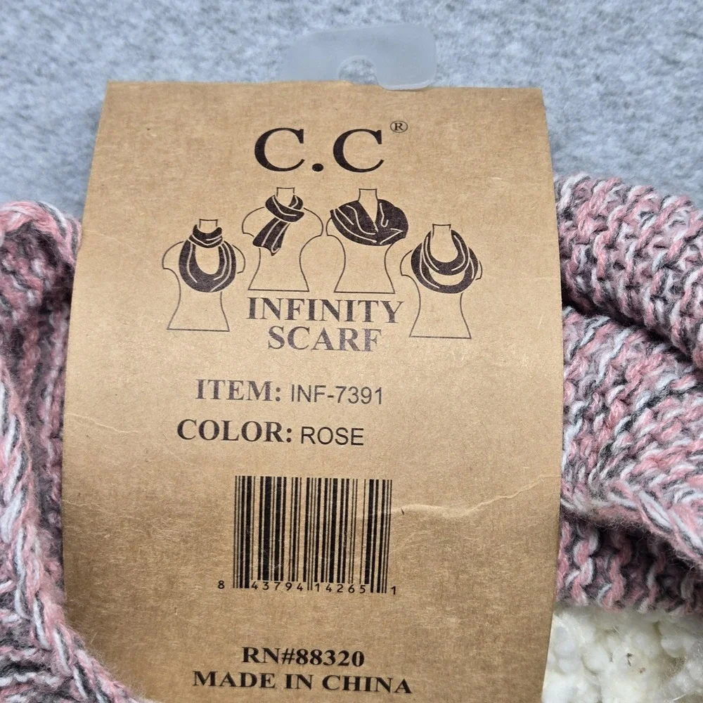 C.C Infinity Scarf Womens One Size‎ Pink Rose Soft Knit Sherpa Lined Neck Warmer